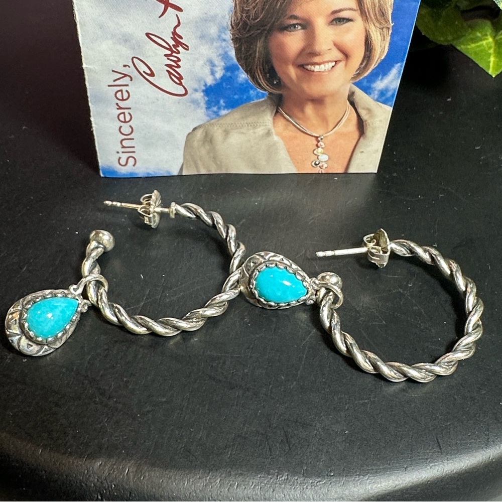 Carolyn Pollack earrings silver 925 turquoise blue hoops